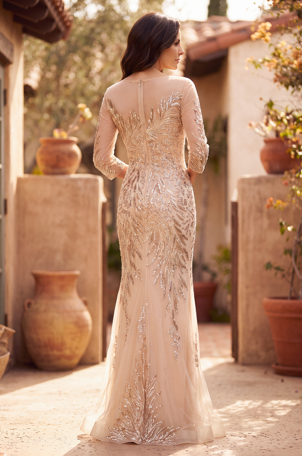Long Sleeve Formal Feather Sequins Evening Dress Wholesale