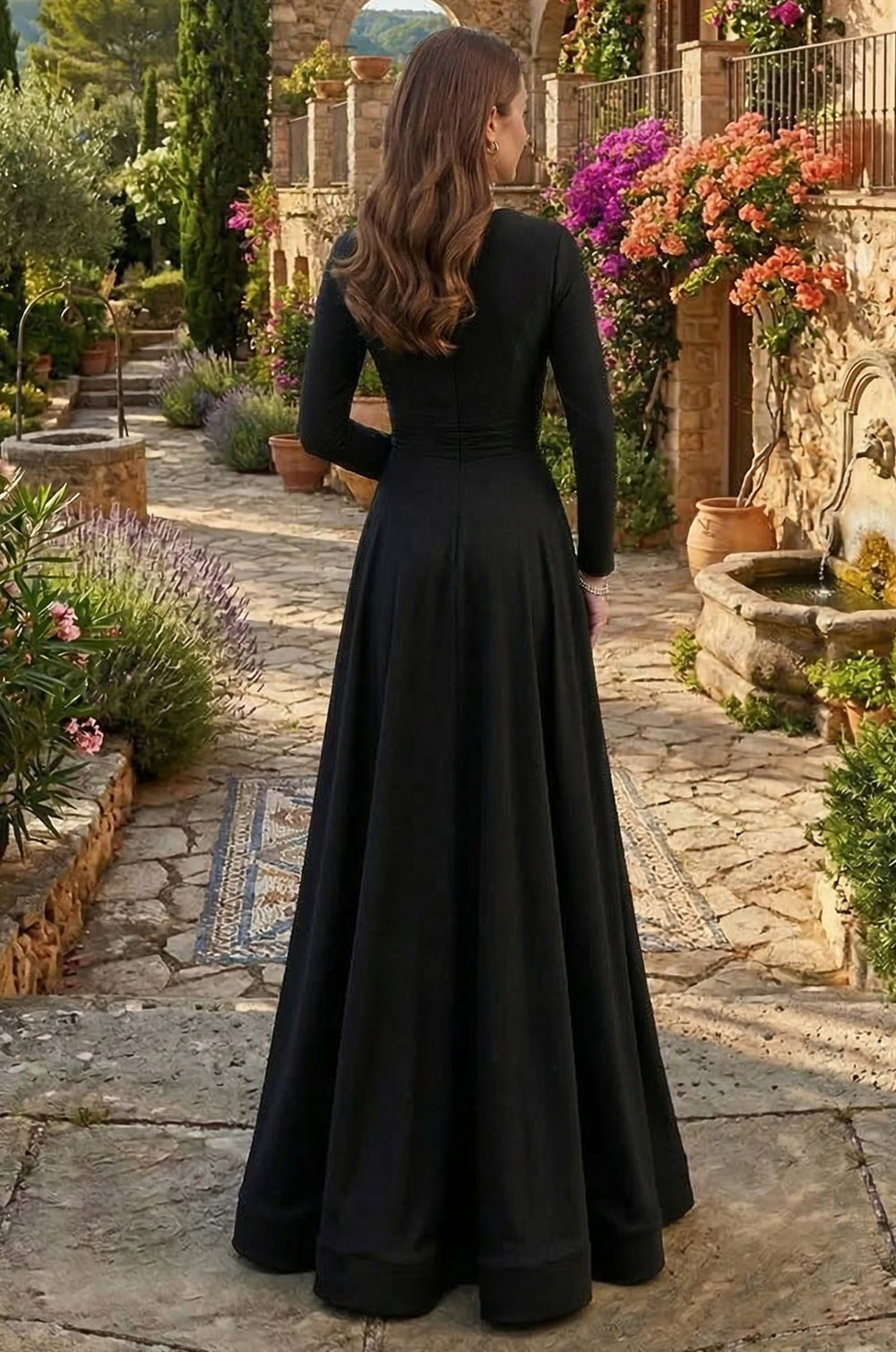 Formal Dresses Long V Neck Strech Jersey Black Formal Dress Black
