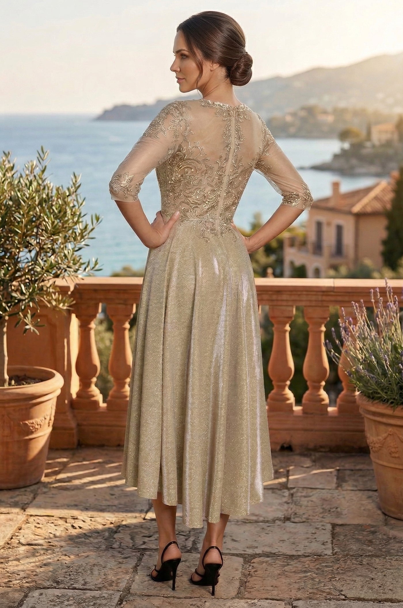 Glitter Swirl Embroidered A Line Formal Dress Wholesale