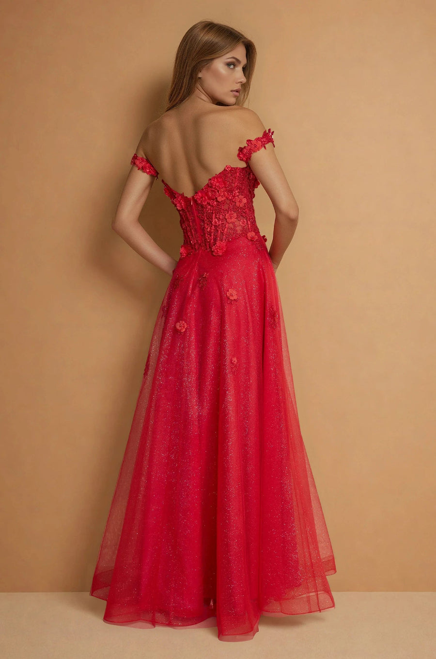 Prom Dresses Long Lace Prom Gown With Detachable Sleeves Red