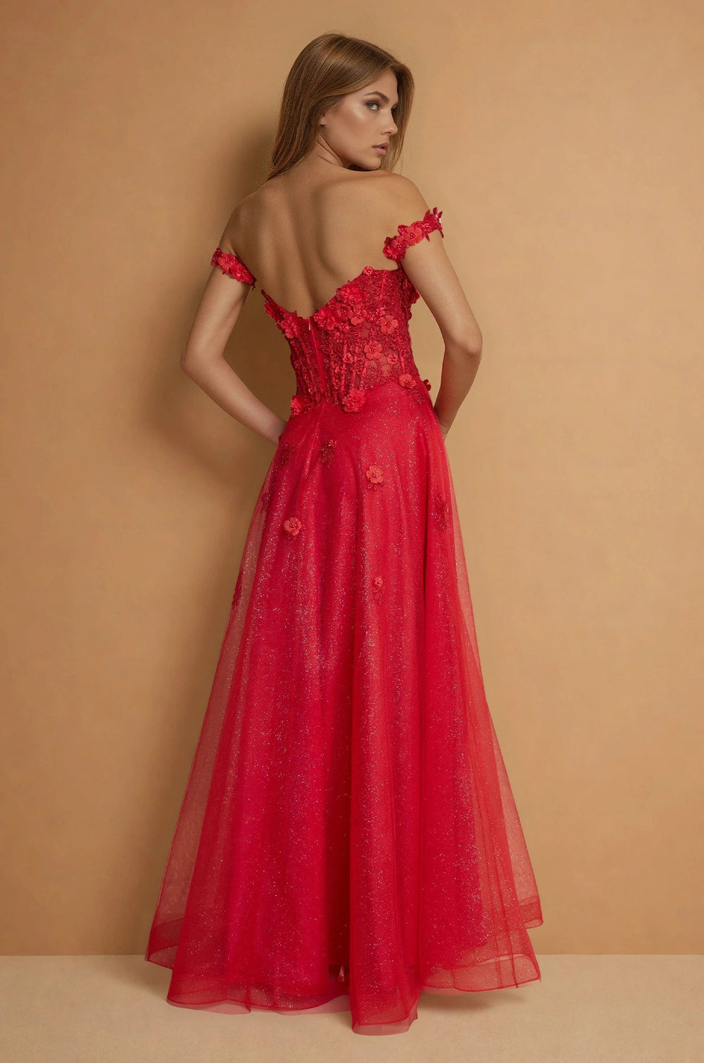 Prom Dresses Long Lace Prom Gown With Detachable Sleeves Red