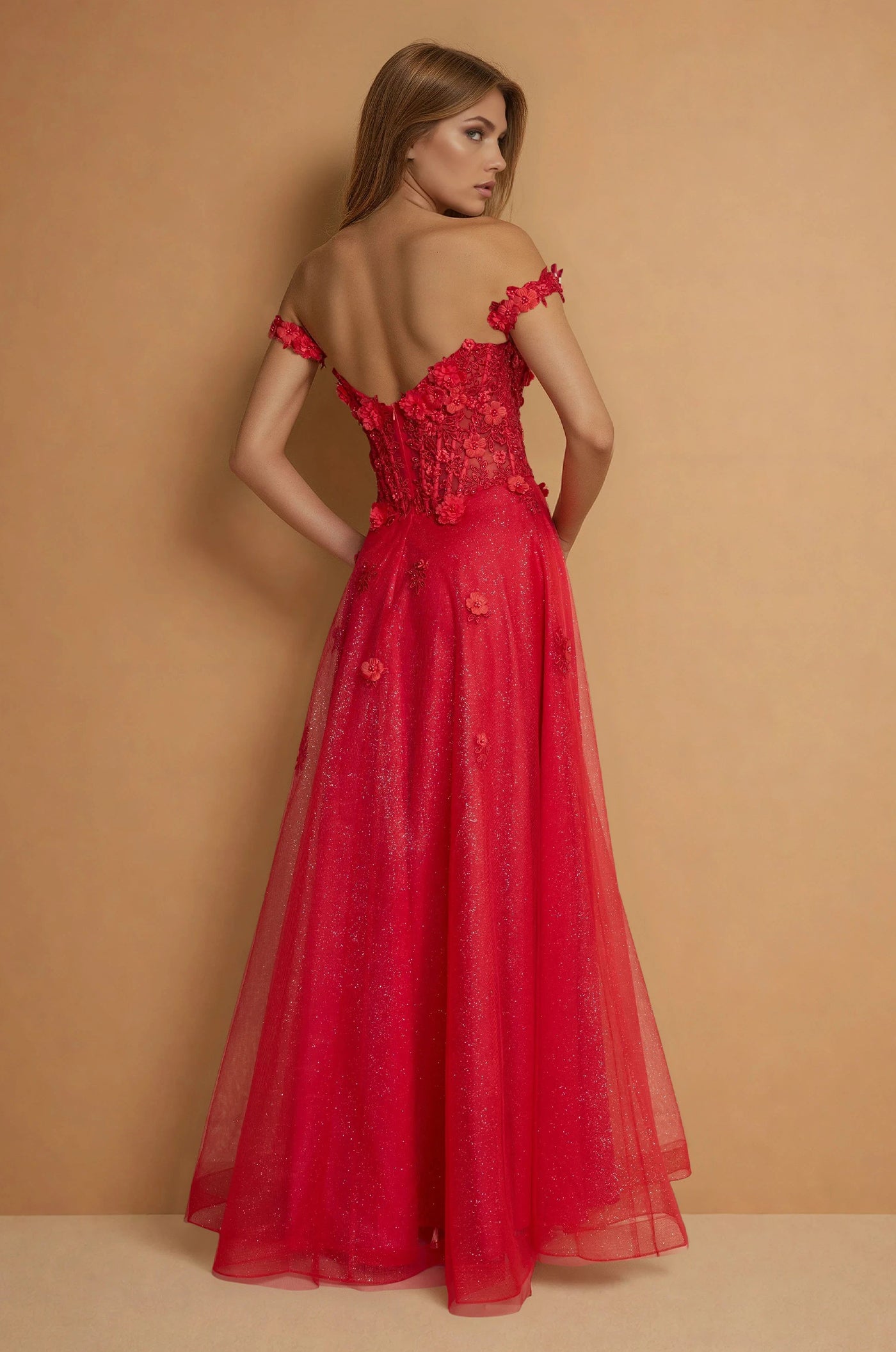Prom Dresses Long Lace Prom Gown With Detachable Sleeves Red