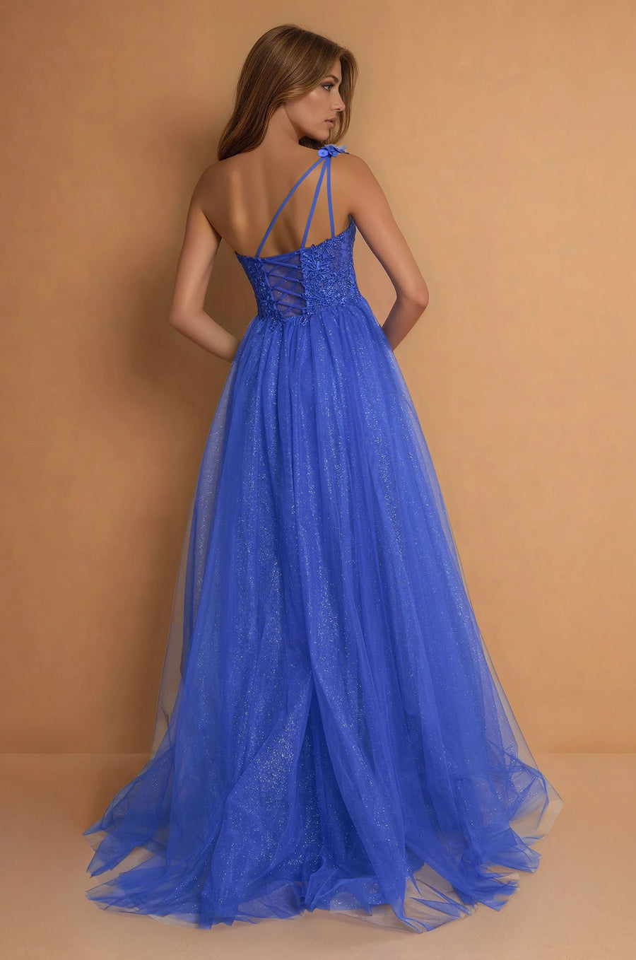 Prom Dresses One Shoulder Lace Prom Ball Gown  Royal Blue
