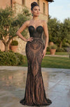 Prom Dresses Long Beaded Formal Fitted Strapless Prom Dress Black/Nude