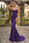 Prom Dresses  Fitted Corset Long Formal Metallic Cowl Neck Prom Dress Purple
