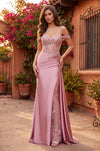 Long Corset Prom Dresss with Beaded Drape Slit Wholesale