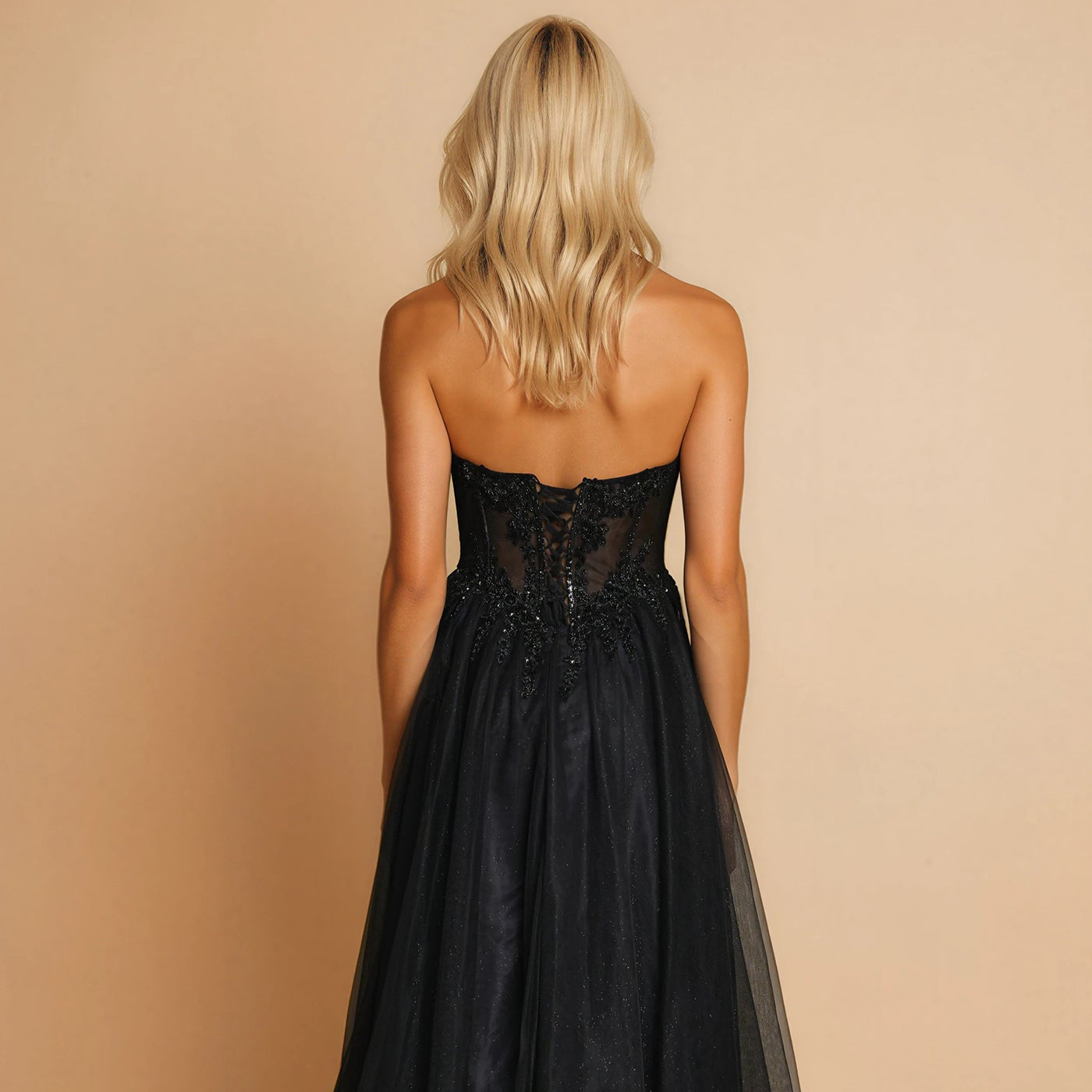 Prom Dresses Long Formal Beaded Corset Prom Dress Black