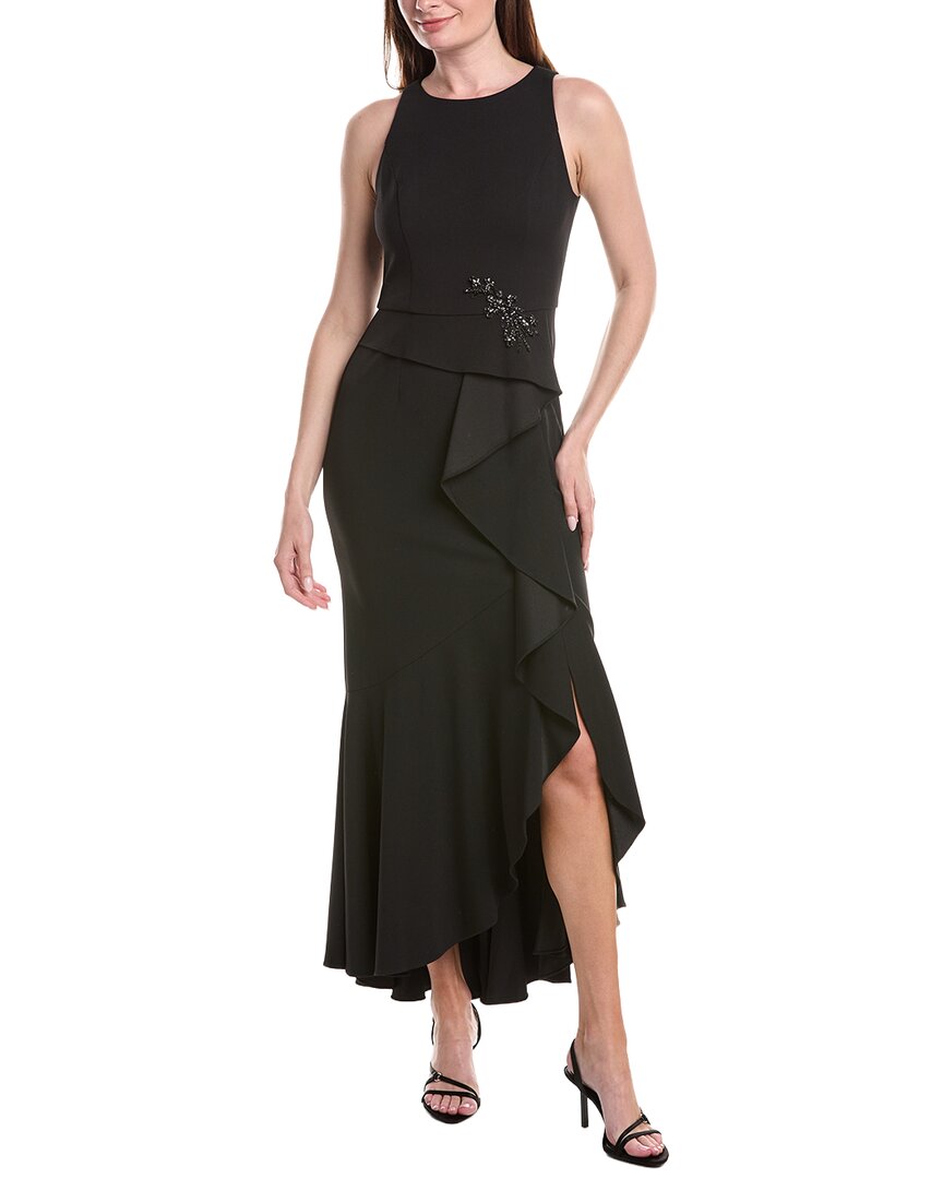 Bead Accent Crepe Halter Gown