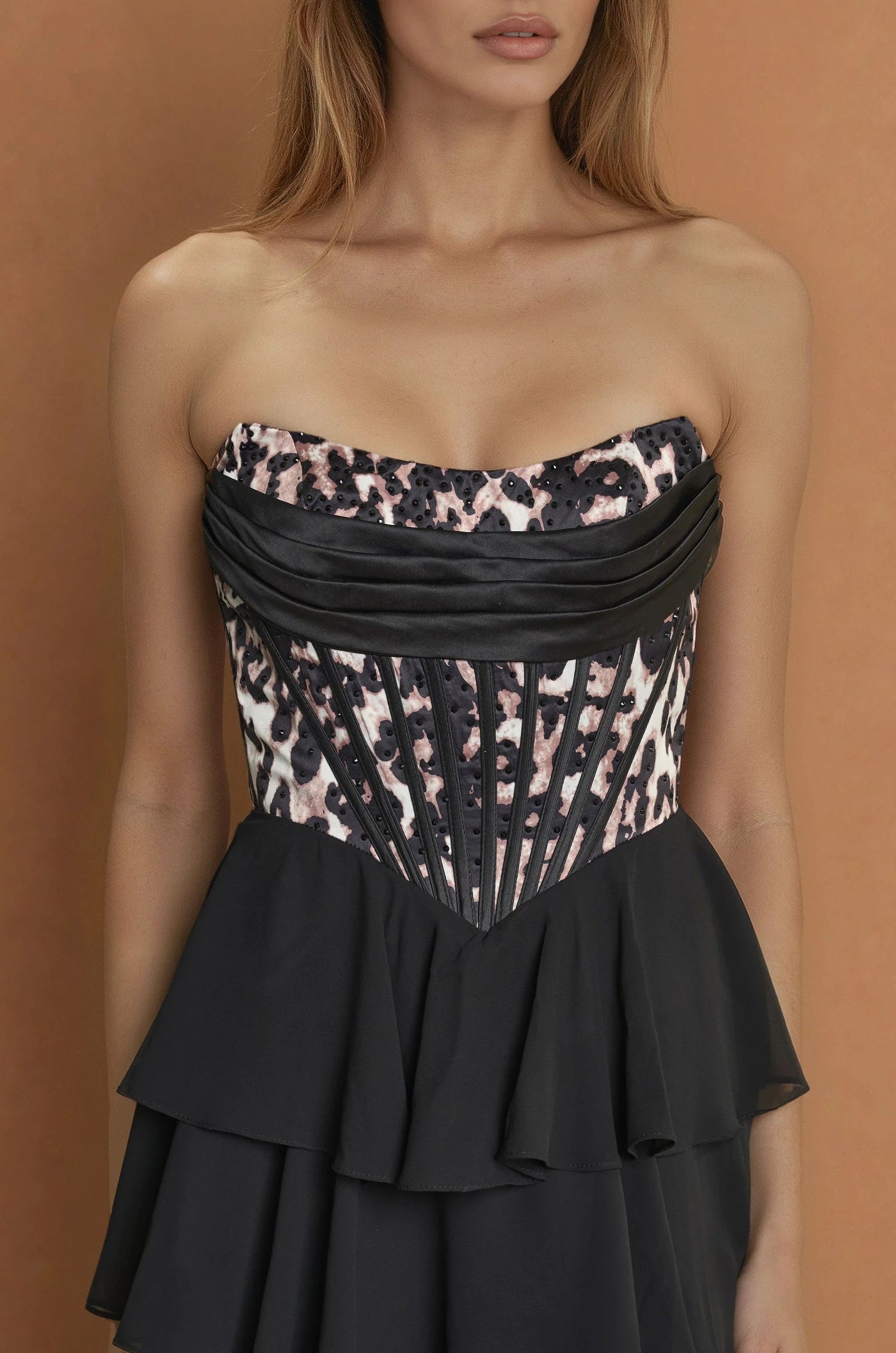 Formal Dresses Corset Lepord Print Formal Party Dress Black