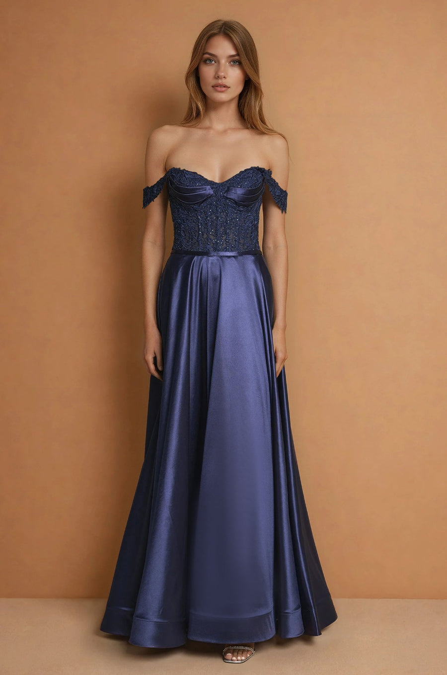 Formal Dresses Corset Off Shoulder Formal Evening Gown  Navy