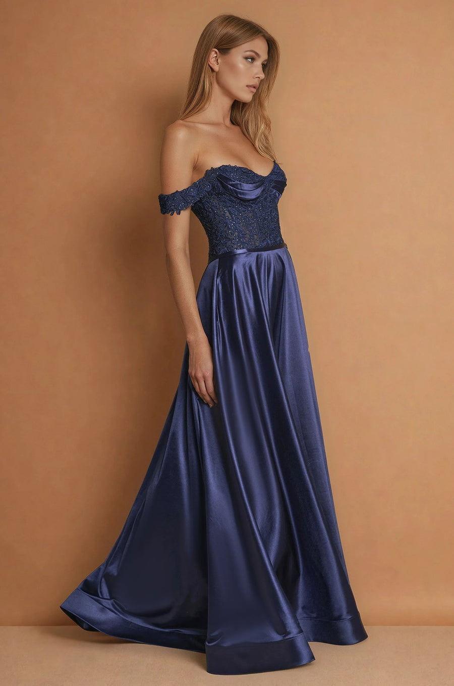 Formal Dresses Corset Off Shoulder Formal Evening Gown  Navy