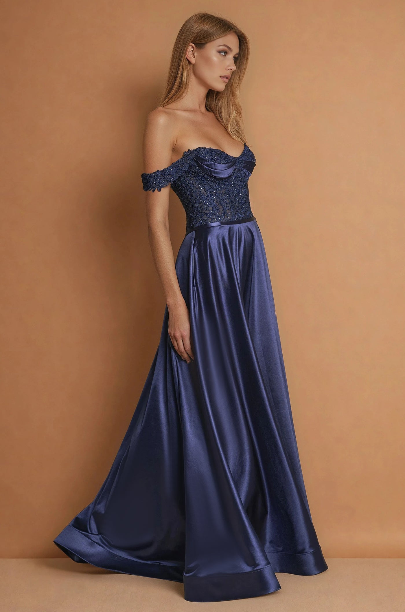 Formal Dresses Corset Off Shoulder Formal Evening Gown  Navy