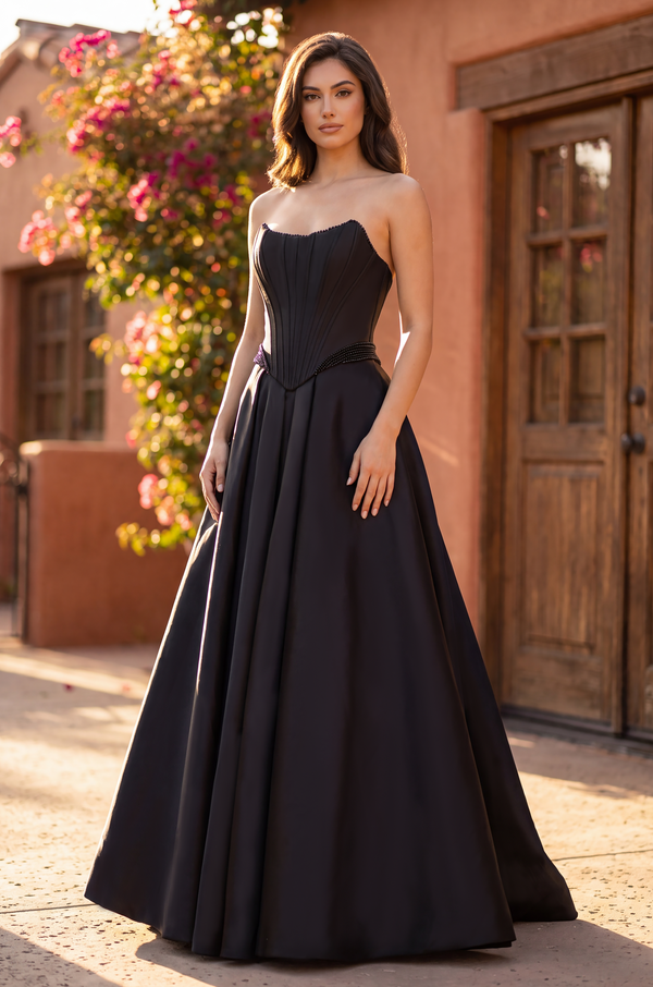 Long Strapless Satin A Line High Slit Pocket Wedding Dress Wholesale