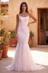 Prom Dresses Long Mermaid Beaded Formal Evening Dress Blush