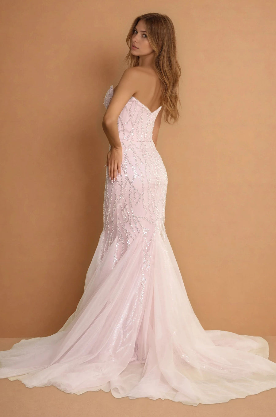 Prom Dresses Long Mermaid Beaded Formal Evening Dress Blush