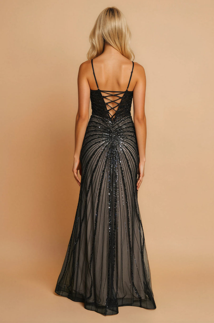 Prom Dresses Fitted Long Formal Sequin Prom Dress Black / Nude