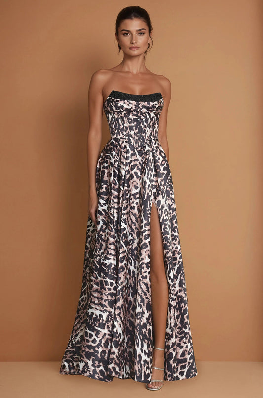 Formal Dresses Long Corset Lepord Print Ball Gown  Print