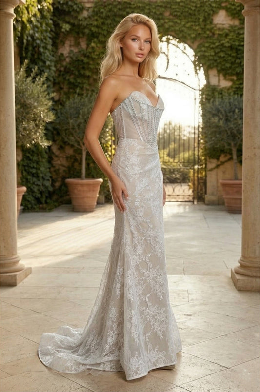 Prom Dresses Corset Lace Formal Evening Dress Ivory