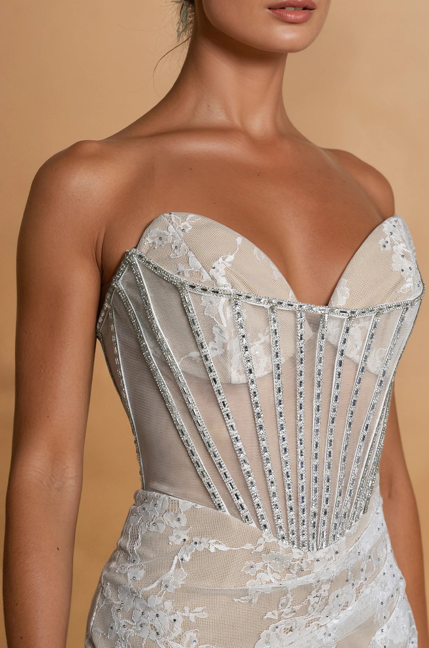 Prom Dresses Corset Lace Formal Evening Dress Ivory