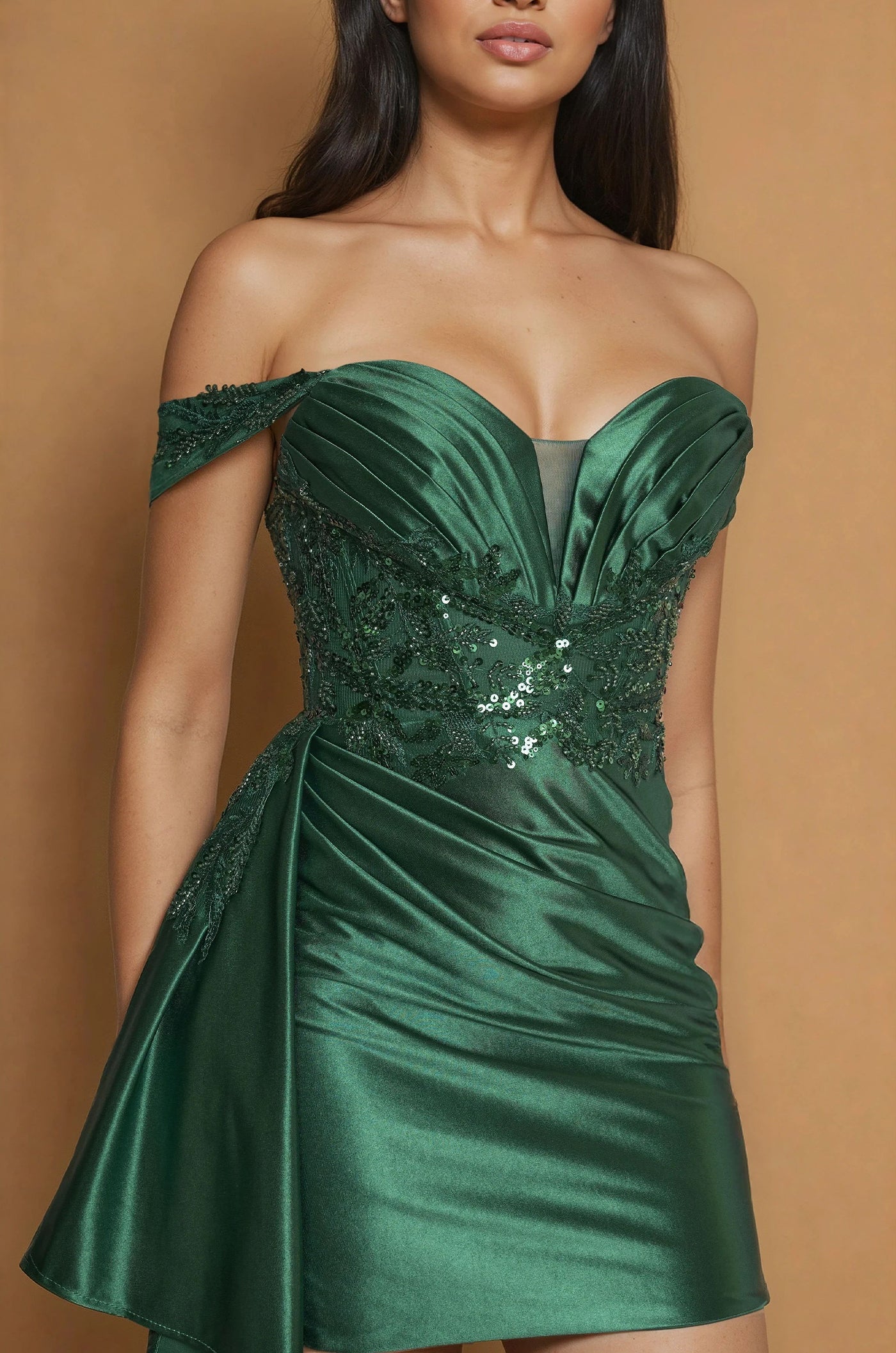 Cocktail Dresses Short Fitted Satin Formal Cocktail Dress Emerald Green