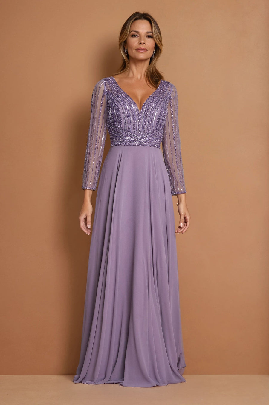 Mother of the Bride Dresses Long Sleeve Beaded Mother of the Bride Dress Dark Lilac