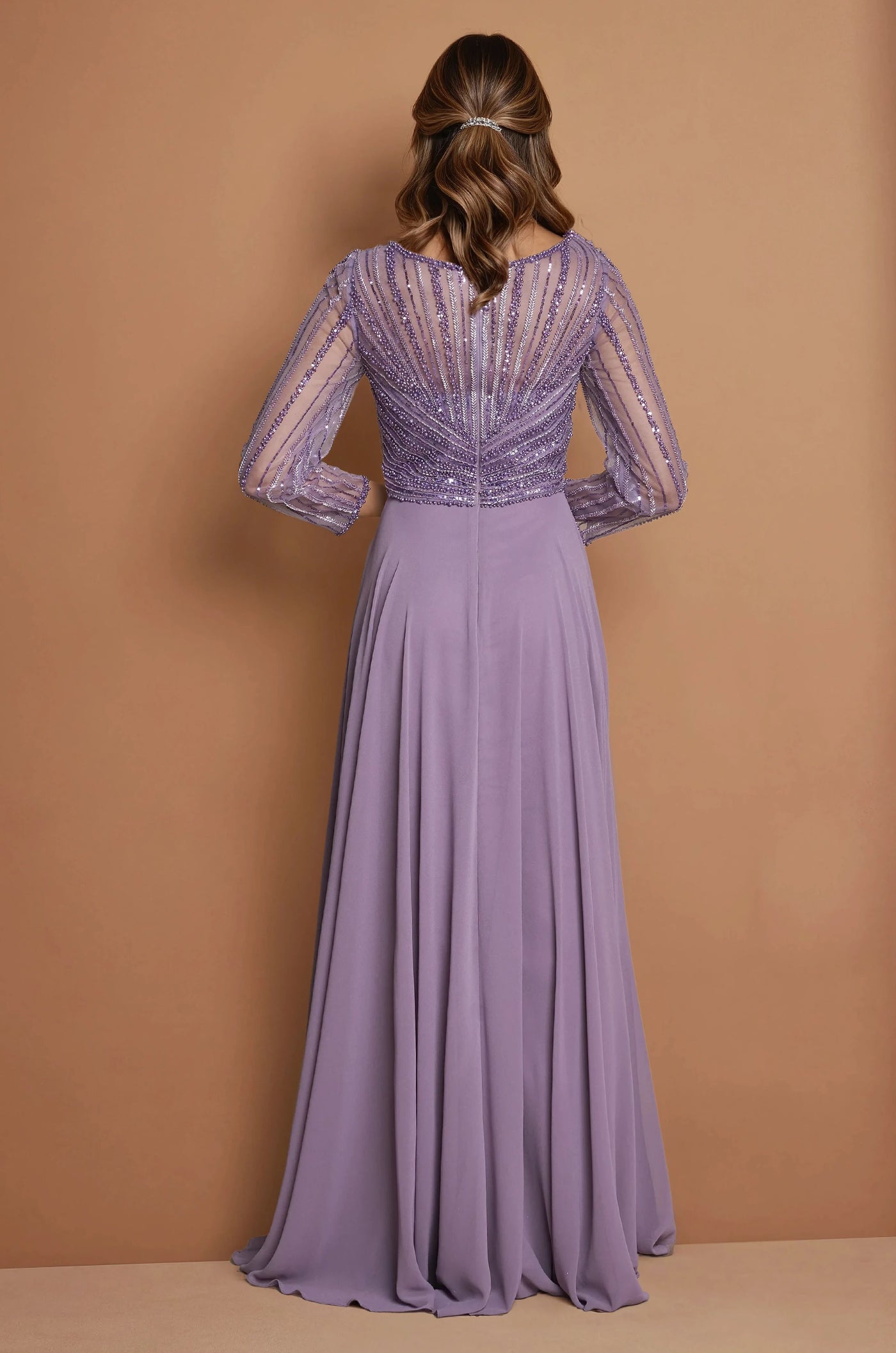 Mother of the Bride Dresses Long Sleeve Beaded Mother of the Bride Dress Dark Lilac