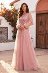V Neck Long Sleeve Formal Evening Dress Wholesale