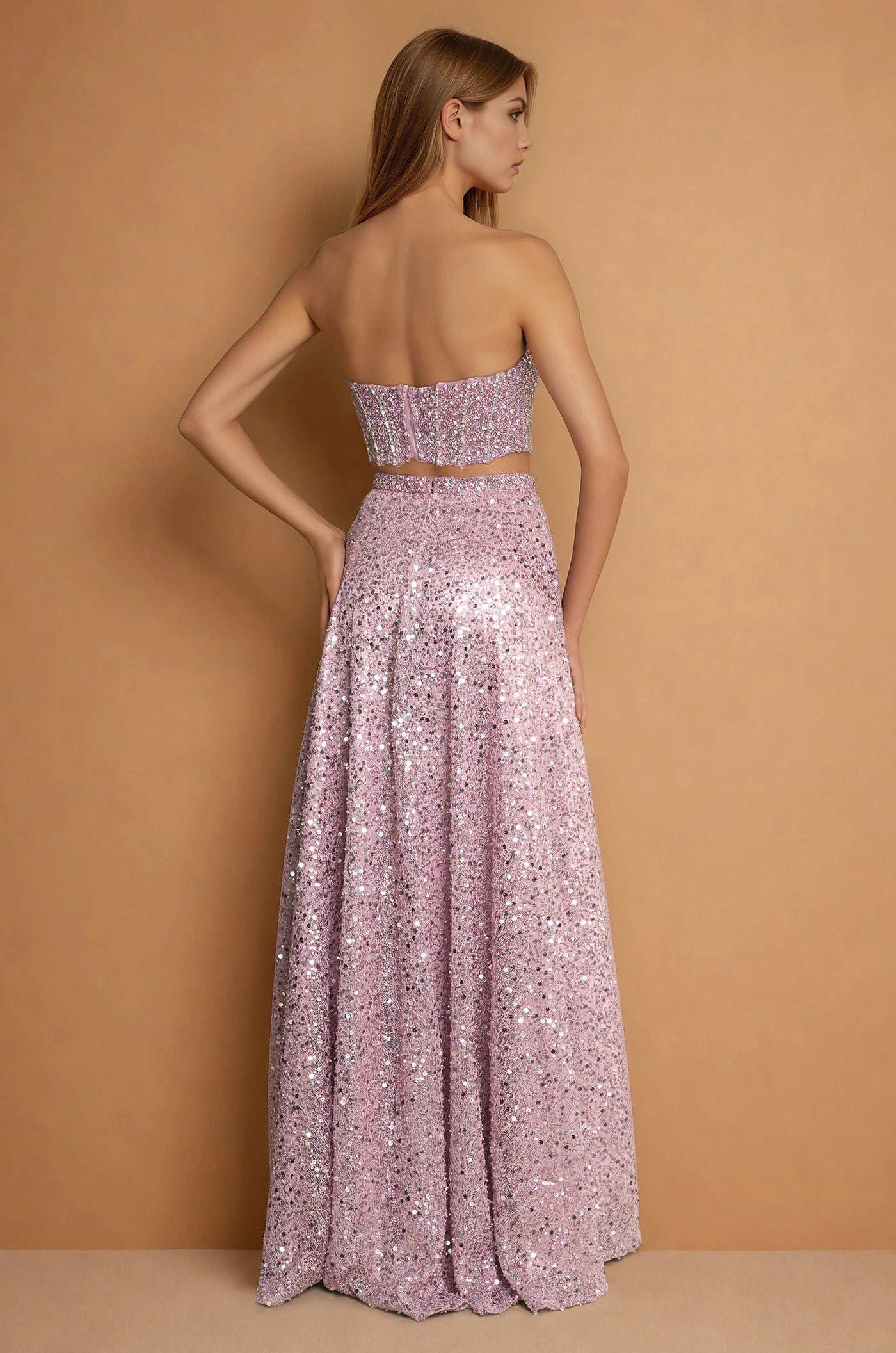 Prom Dresses Two Piece Fully Beaded Corset Prom Dress Mauve