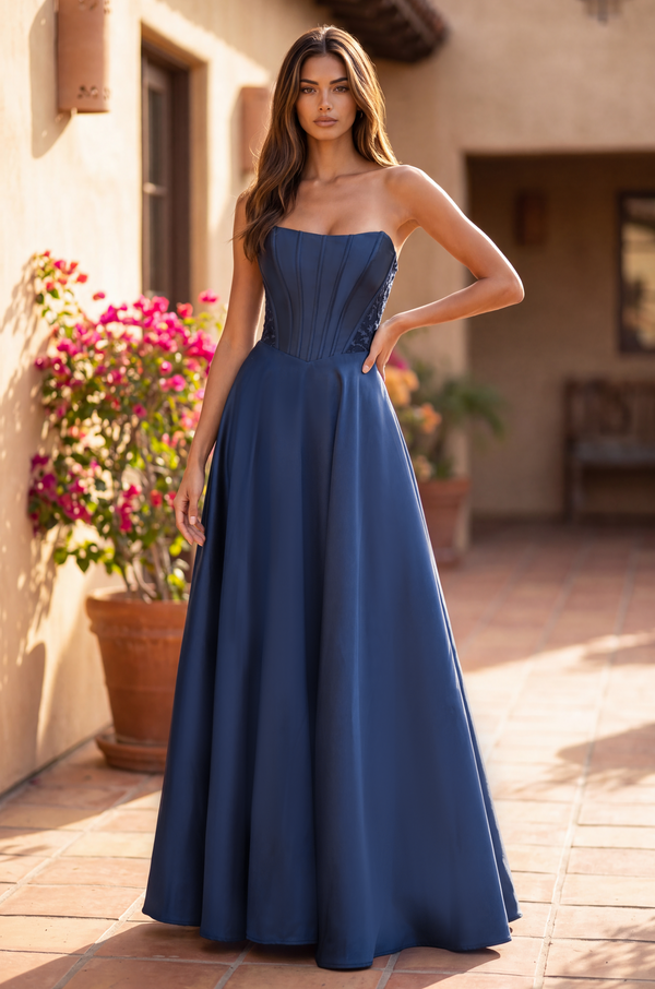 Long Formal Corset Satin Ball Gown Wholesale