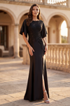 Lace Applique Flutter Sleeve Evening Gown Wholesale