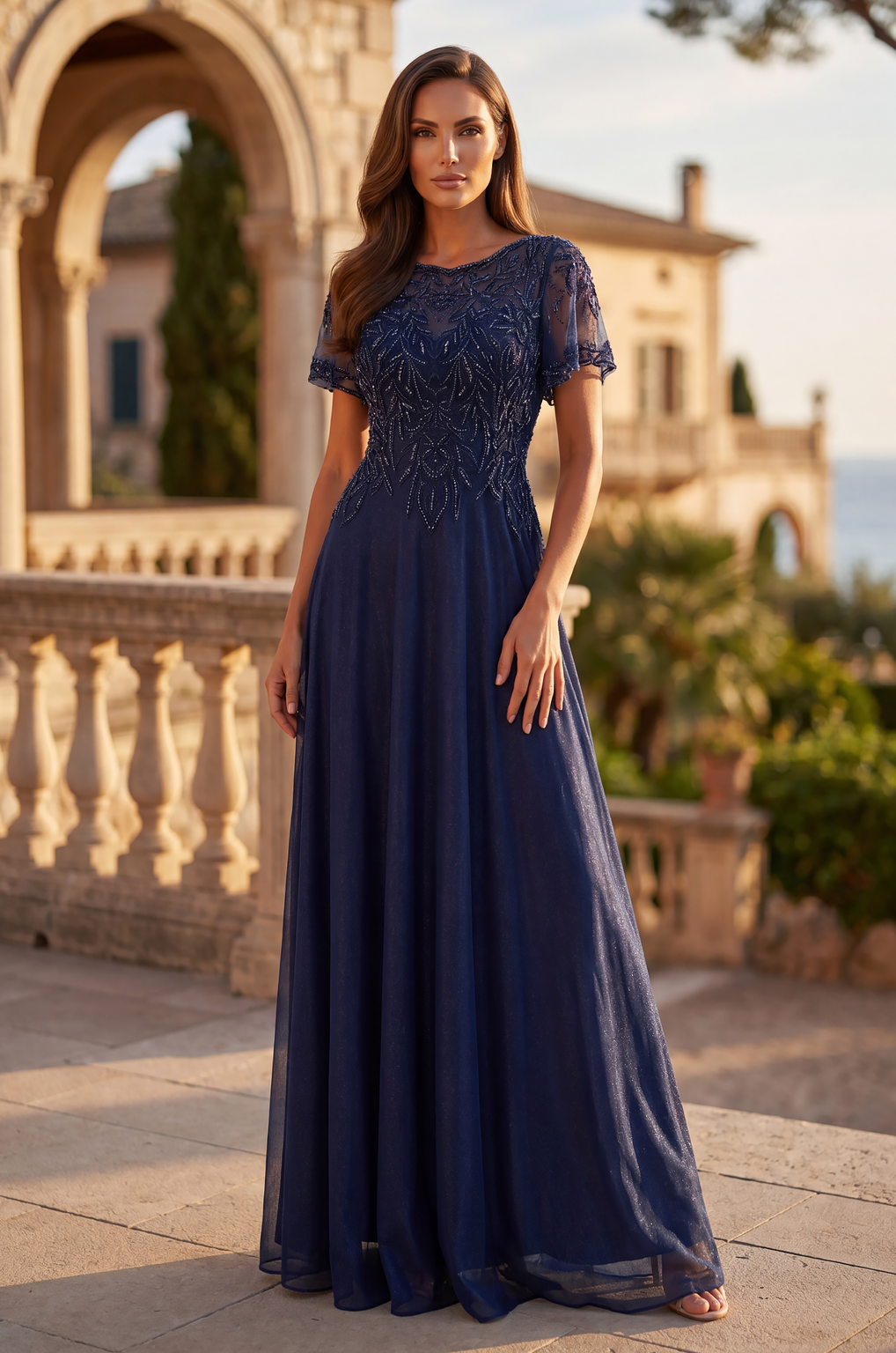 Long Formal Dress Flutter Sleeve Evening Gown Wholesale