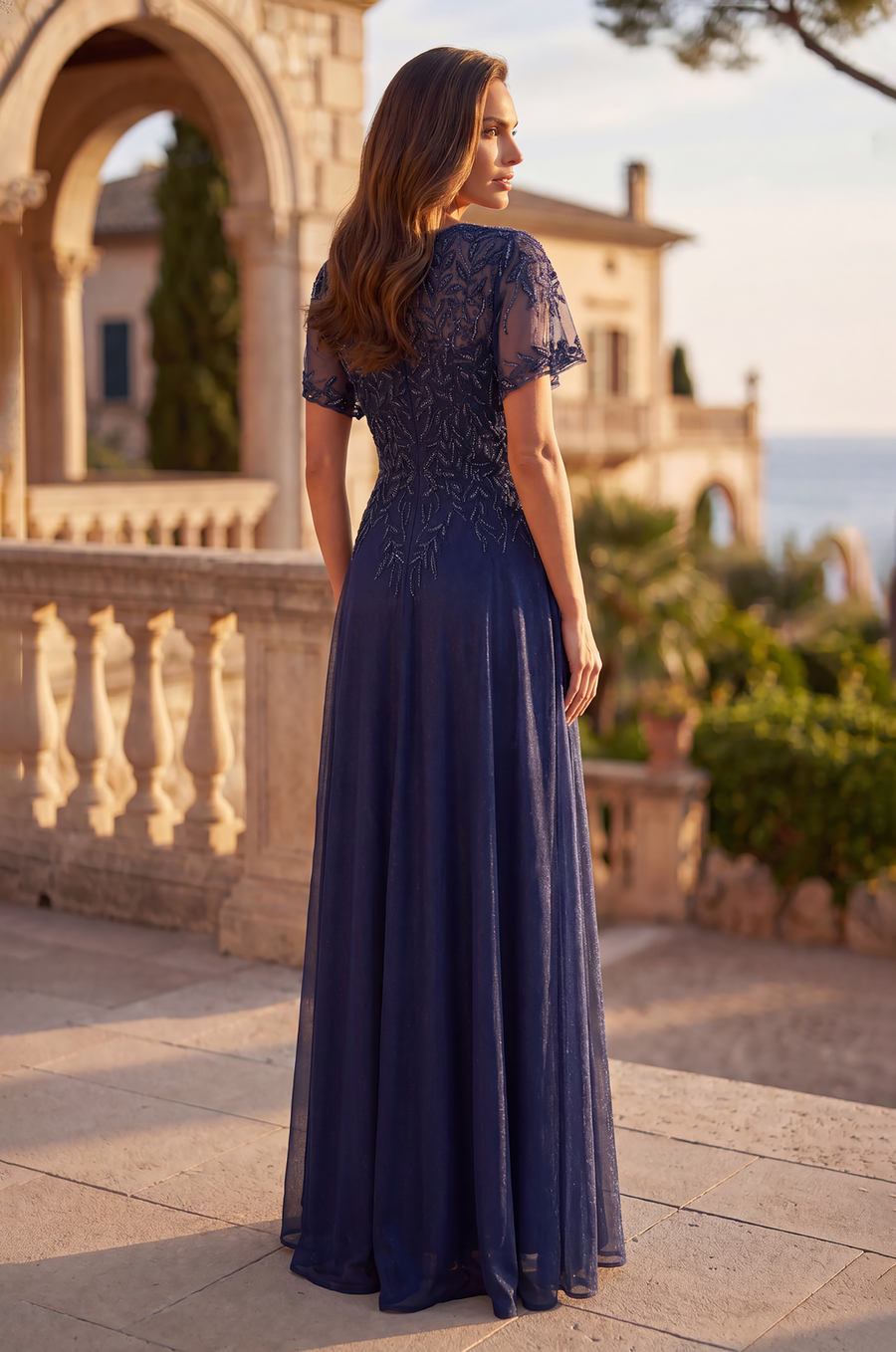 Long Formal Dress Flutter Sleeve Evening Gown Wholesale