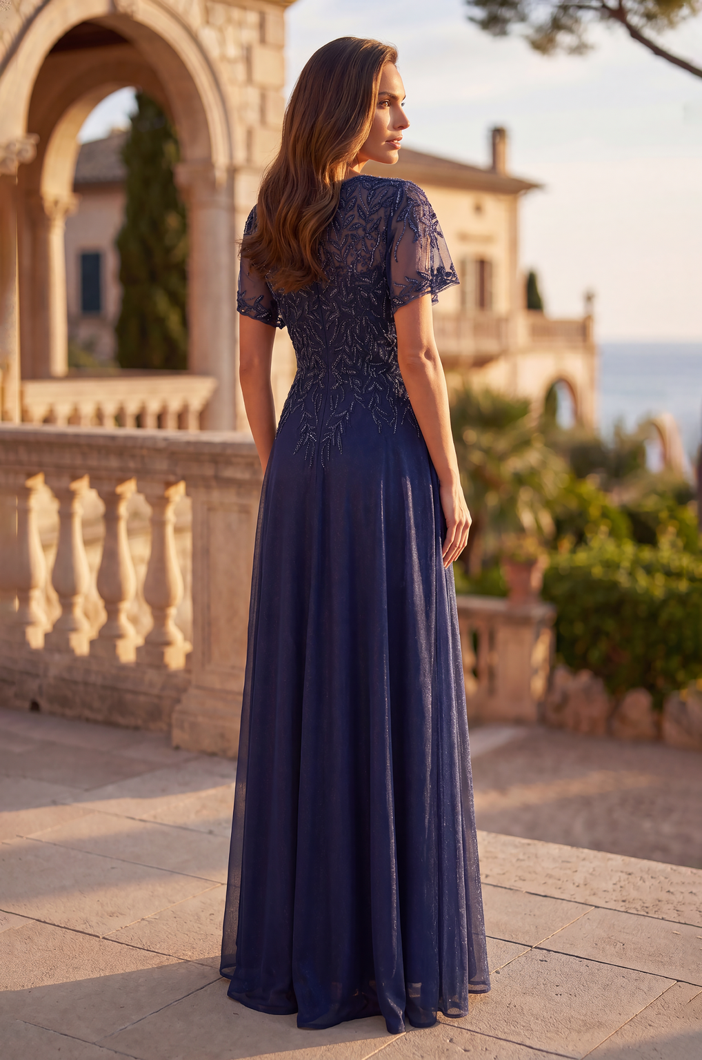 Long Formal Dress Flutter Sleeve Evening Gown Wholesale