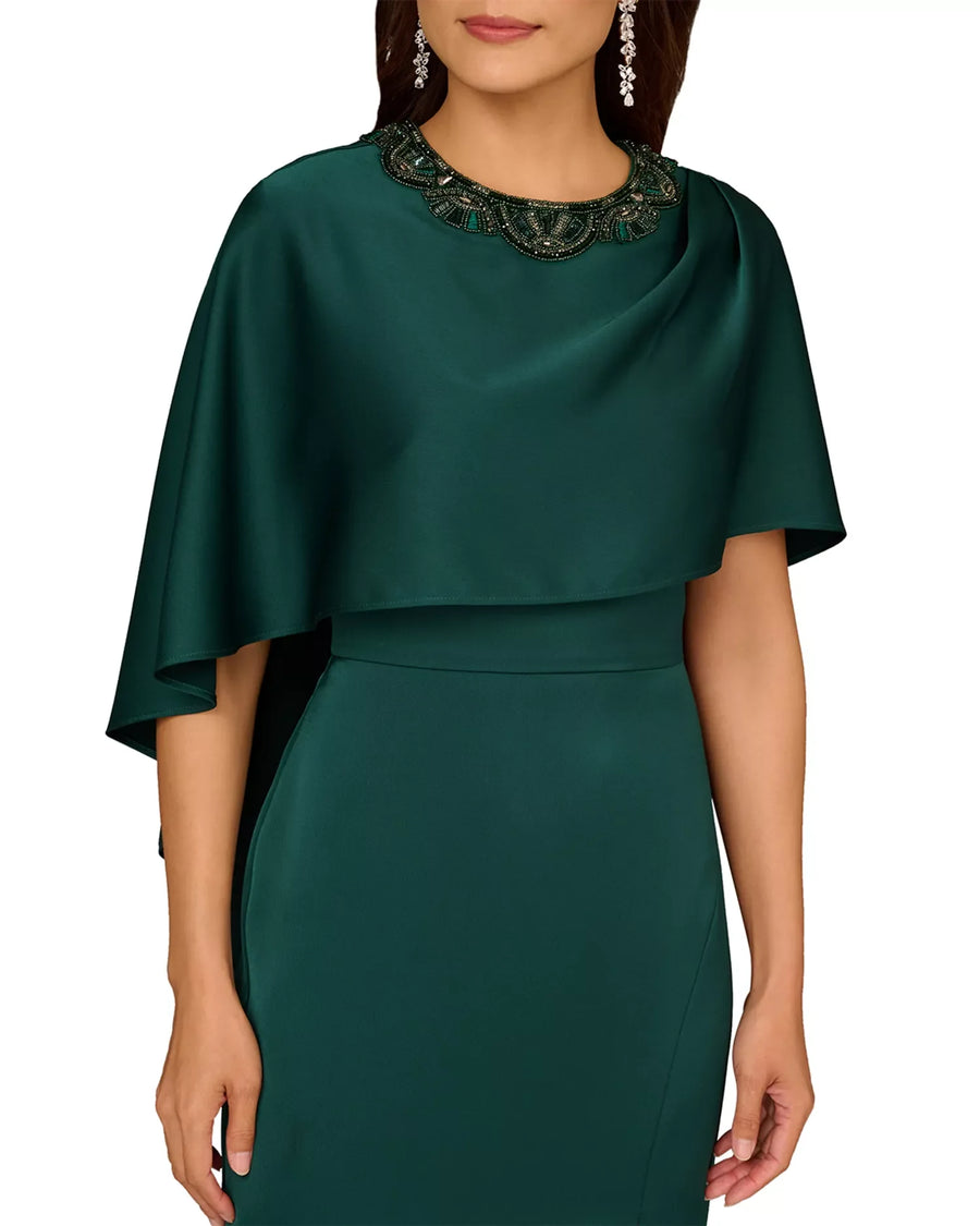 Spruce Aidan Mattox MD1E209723 Jewel Neck Long Crepe Formal Cape Gown