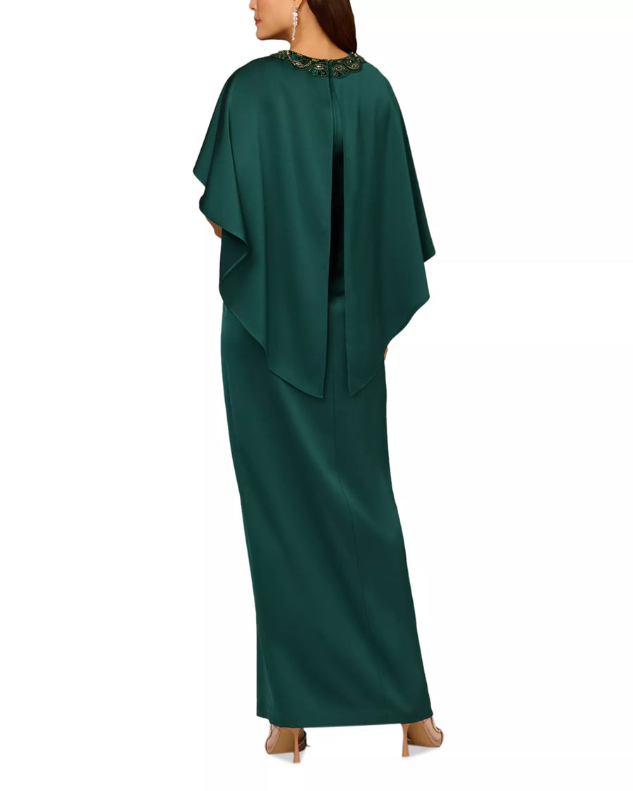Spruce Aidan Mattox MD1E209723 Jewel Neck Long Crepe Formal Cape Gown