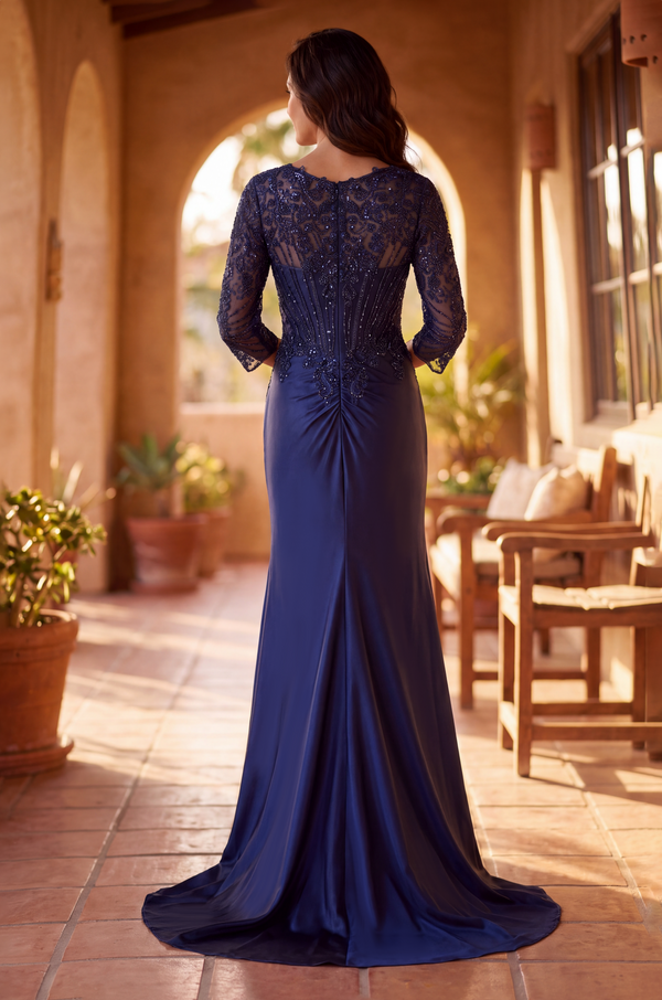 V Neck Beaded Evening Gown Long Sleeve Formal Dress Wholesale