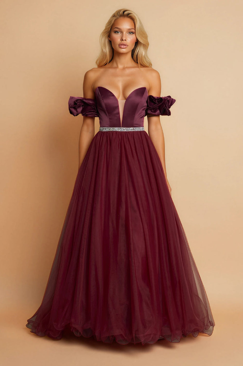 Prom Dresses Long Off Shoulder Ball Gown Prom Dress Burgundy