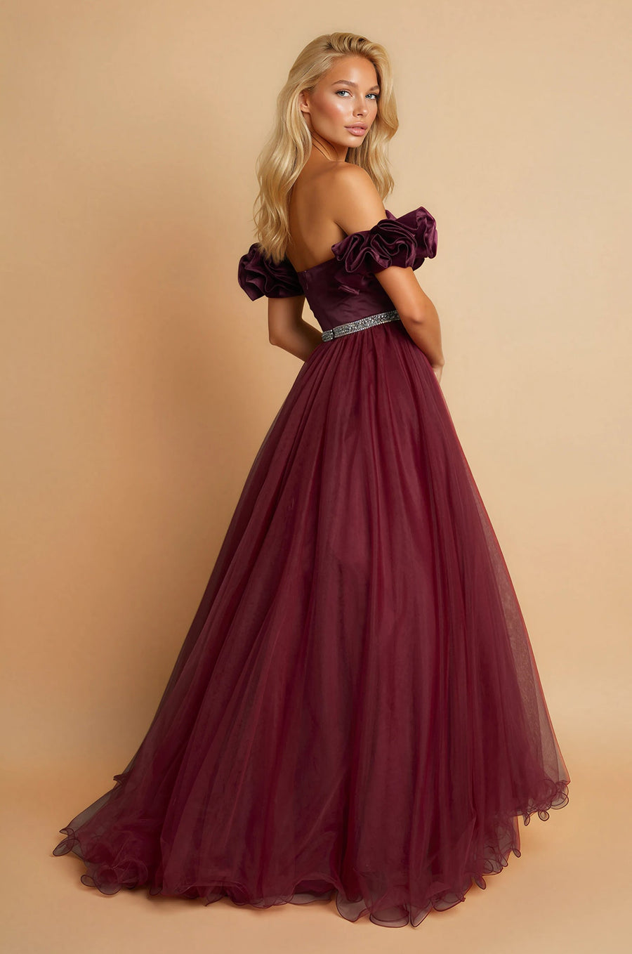 Prom Dresses Long Off Shoulder Ball Gown Prom Dress Burgundy