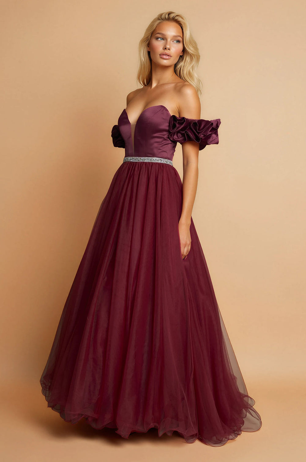 Prom Dresses Long Off Shoulder Ball Gown Prom Dress Burgundy