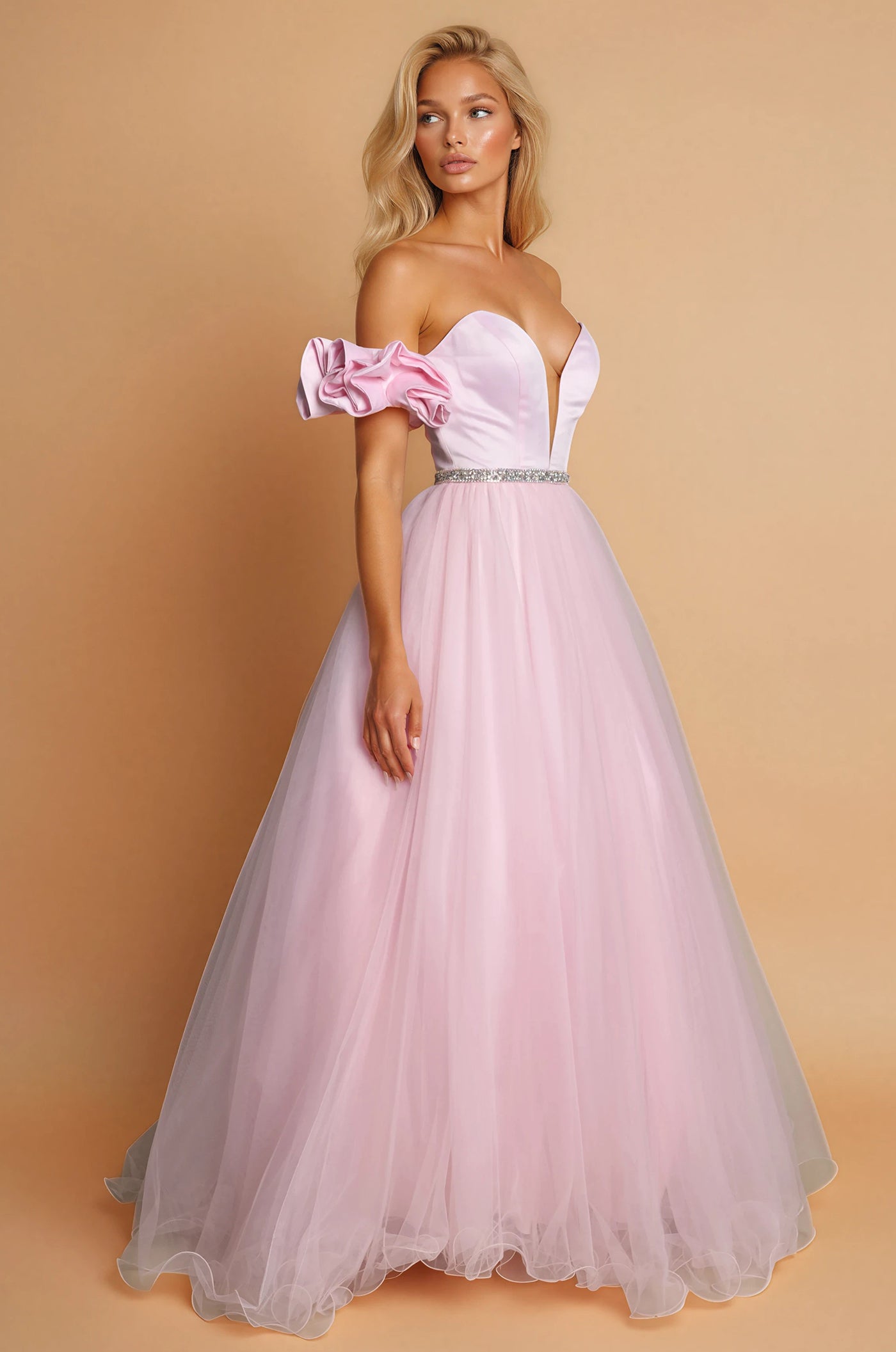 Prom Dresses Long Off Shoulder Ball Gown Prom Dress Pink