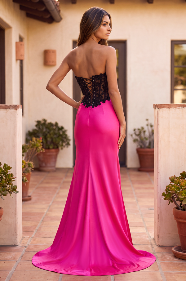 Fitted Stretch Satin Long Formal Corset Prom Dress Wholesale