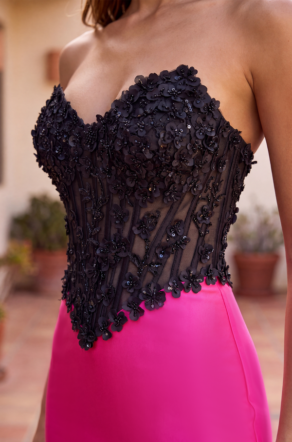 Fitted Stretch Satin Long Formal Corset Prom Dress Wholesale