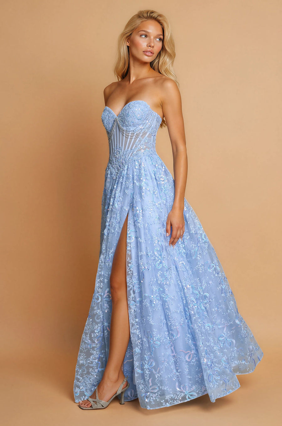 Prom Dresses Long Corset Beaded Prom Ball Gown Blue
