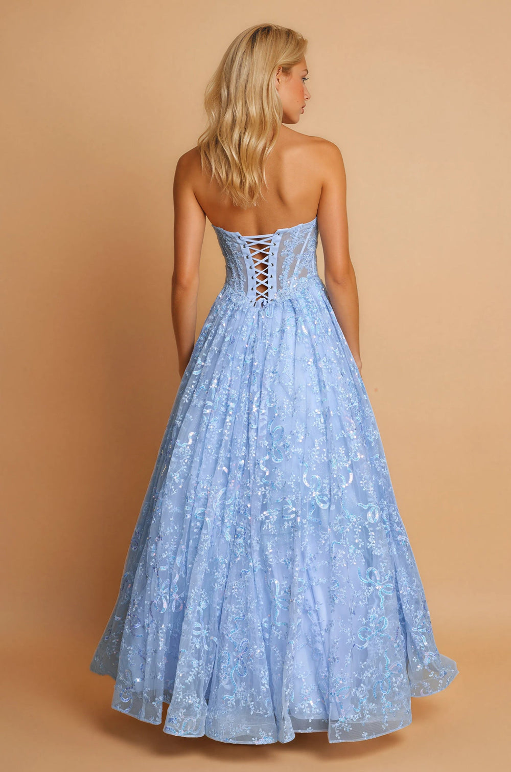 Prom Dresses Long Corset Beaded Prom Ball Gown Blue
