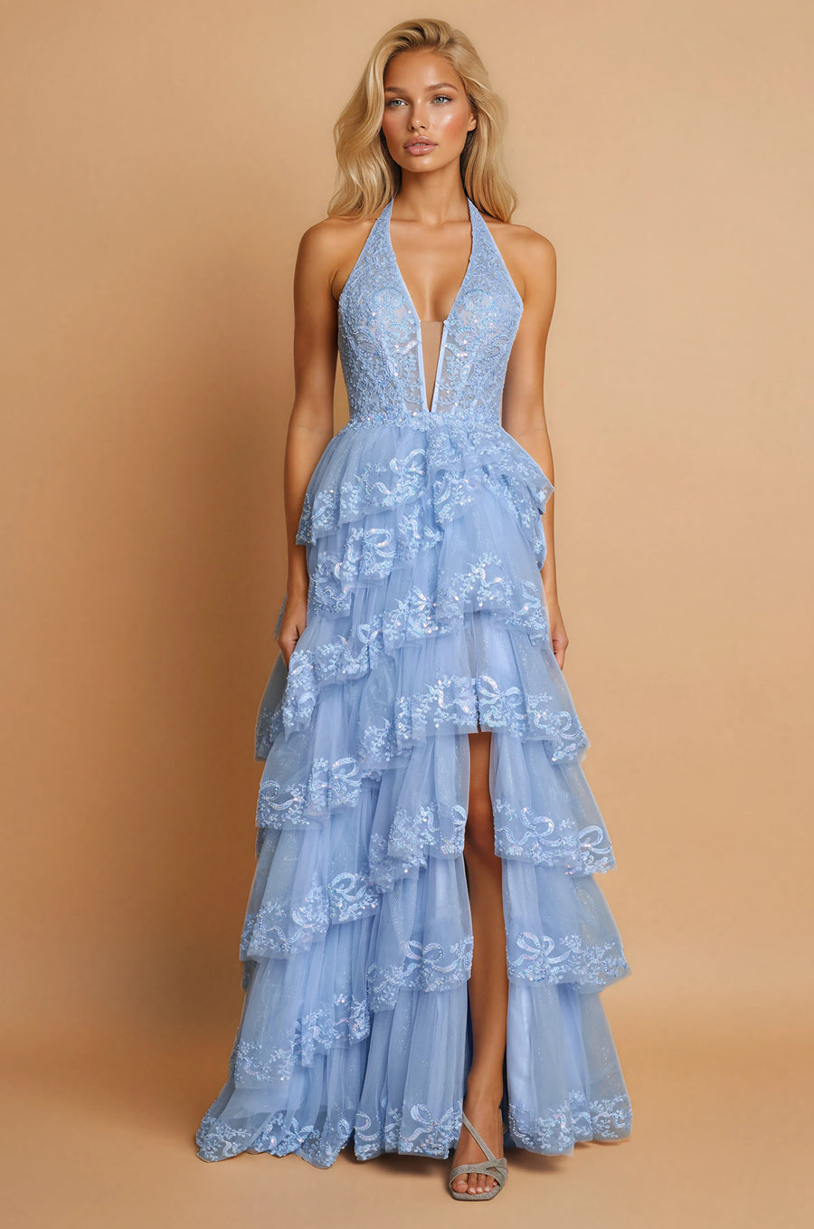 Long Formal Halter Neck Beaded Corset Prom Dress Wholesale