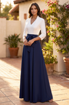 Long Sleeve Formal Two Tone Evening Pocket Dress Wholesale