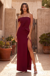 Long One Shoulder Formal Ruffle Crepe Evening Dress