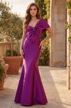 Metallic One Shoulder Bow Long Formal Mermaid Dress Magenta