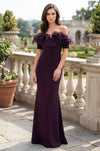 Ruffled Long Off Shoulder Formal Evening Dress Eggplant