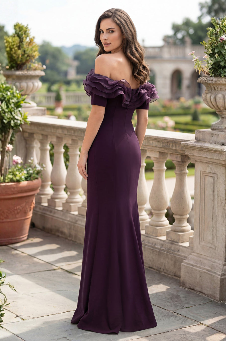 Ruffled Long Off Shoulder Formal Evening Dress Eggplant
